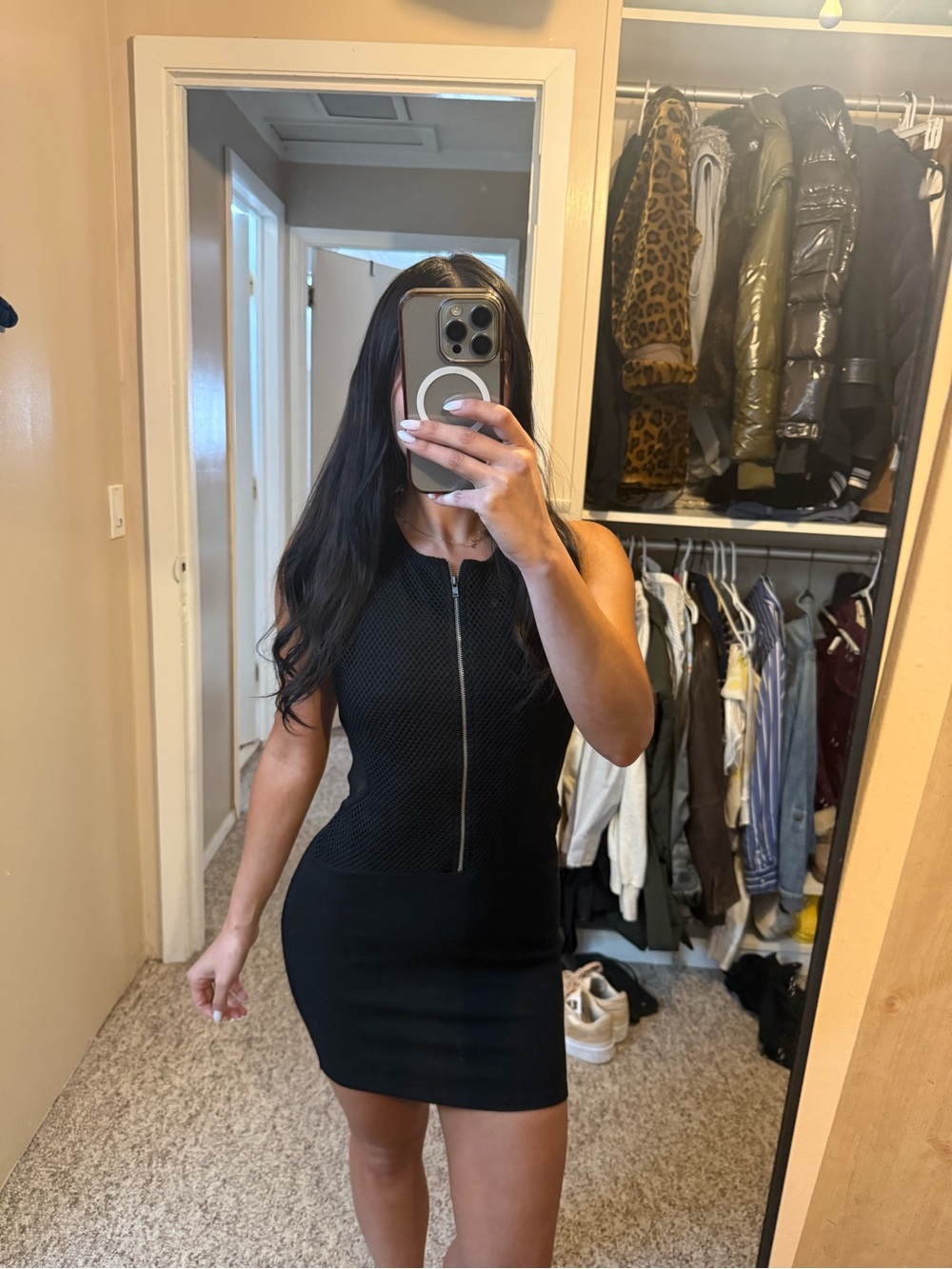 Zara Sleeveless Black Zip-Front Bodycon Dress